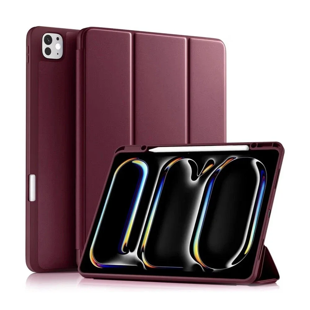 Case for iPad Pro 13IN M5/M4 (2024/25) Wine Red Pencil Holder, Auto Wake/Sleep